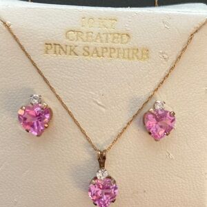 Pink Sapphire Heart Necklace and Earrings Set (18 inch chain) 🩷